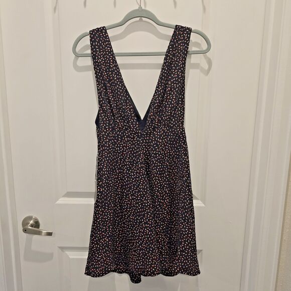 New w Tag Forever 21 Deep V Dress Small Navy Blue Coral Pink Sleeveless Zip Sexy - Picture 2 of 9